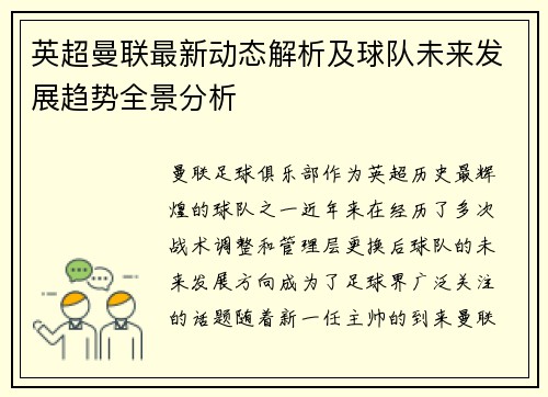 英超曼联最新动态解析及球队未来发展趋势全景分析